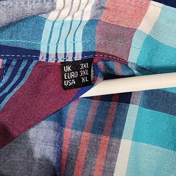 Barbour Button Up Shirt Mens 3XL Plaid Tailored Fit Blue Red Aqua - Picture 4 of 7